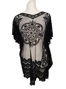 Aisha Damen Bohemian Spitze Bademode Netz Hippie Strand Cover Up schwarz - Bild 1 von 7
