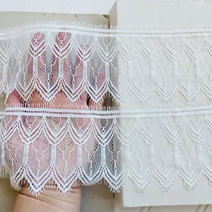 2 Pieces Bright White Eyelash French Lace Trim for Sewing/Bridal/Crafts/3" Wide - Picture 1 of 14