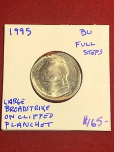 1995 p jefferson nickel Error Large Broadstrike On Clipped Planchet Full Steps - Picture 1 of 8