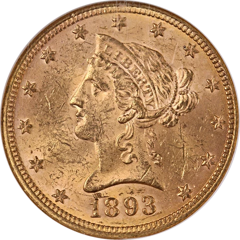 1893-P Liberty Gold $10 NGC MS62 Nice Eye Appeal Strong Strike Cover