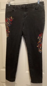 Westport Women Embroidered Jeans Sz12 Black W35 L28 Signature Skinny Fit - Picture 1 of 10