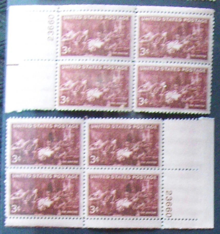 US 3¢ stamp SC #949 The Doctor MNH 1947 two plate blocks with matching number - Image 1 of 1
