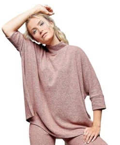 Denim & Co. Comfort Zone Plush Knit Mock Neck Poncho Antique Rose XXS A453557 - Picture 1 of 7