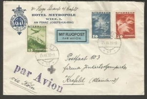 Österreich nach Deutschland Luftpostbrief 1936 mit 3 Farbmarken & Hotelwerbung - Bild 1 von 2