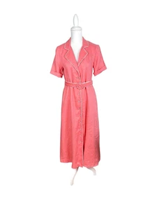 Midikleid Biesen lachsrosa Knopfleiste Kragen Leinen Gürtel Größe Medium - Bild 1 von 7