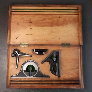 Early Vintage Boxed Starrett Combination Square Angle Set - Pat 1883 - Foto 1 di 16