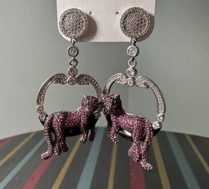 Stunning Art Deco Panther Earrings – Dark Red Crystals & Black Enamel - Picture 1 of 21