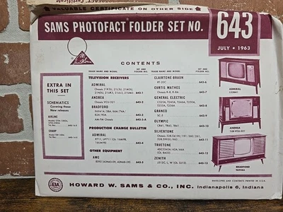 SAMS Photofact Folder Set NO. 643 July 1963 Admiral Andrea Bradford - Image 1 of 4