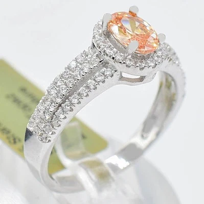 LAB CREATED 1.43 Cts YELLOW TOPAZ & WHITE SAPPHIRE RING .925 Silver - NWT - Image 1 of 4