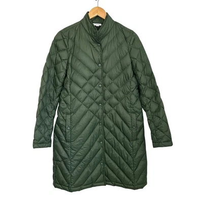 J Jill Womens Lightweight Down Long Quilted Puffer Jacket Sz Small Green - Image 1 of 4