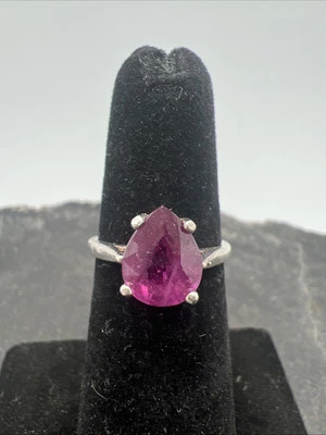 2.13 CARAT PEAR SHAPED BURMA RUBY SOLITAIRE STERLING RING S-4 LAB-CREATED - Image 1 of 4