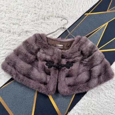 Capa de piel de visón cruzado color púrpura elegante de Japón Foto 1 de 4