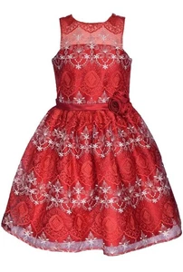 NEW Bonnie Jean GirlS Size 12 "RED IVORY EMBROIDERED" Christmas Dress NWT - Picture 1 of 3