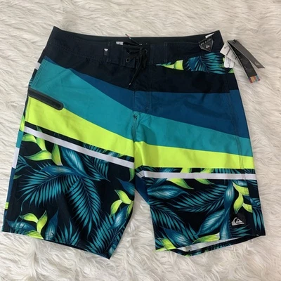 Quicksilver Negro Verde Amarillo Hoja Board Shorts W34 Foto 1 de 4