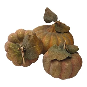 3 Vtg Sugar Beaded Pumpkins Fall Halloween Home Table Decor JackOLantern Rustic - Picture 1 of 17