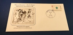 Artist Cover: Original Art Cachet w Bicentennial Era State Flag: MASSACHUSETTS - Picture 1 of 4