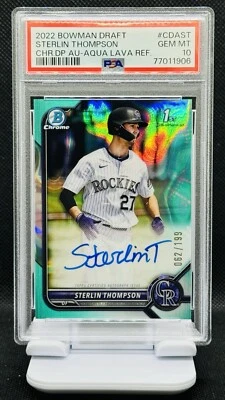 2022 Bowman Draft Sterlin Thompson Chrome 1st Aqua Lava Refractor /199 PSA 10 - Image 1 of 2