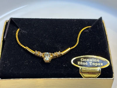 Alexandria Gems Gold Tone GENUINE Blue Topaz And Cubic Zirconia Necklace 18.75in - Image 1 of 4