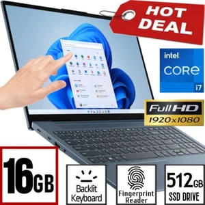 Lenovo 15.6" Touch Full-HD Laptop Intel Core i7-1255U 4.70GHz 16GB Ram 512GB SSD - Picture 1 of 11