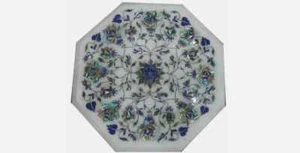 12'' Marble Table Top Corner Coffee Malachite Inlay lapis lazuli paua shell - Picture 1 of 3