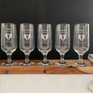 5 x Personalised Engraved 340ml Footed Beer Glass Wedding Favour Gifts Groomsman - Picture 1 of 14