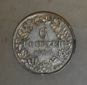 AU German States WURTTEMBERG 6 Kreuzer 1844 W276 - Picture 1 of 2