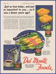 Vintage 1931 DEL MONTE Foods Canned Coffee Vegetables Fruit 1930's Print Ad - Picture 1 of 1