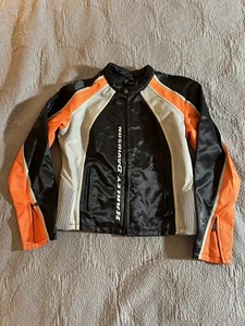 Harley Davidson Motorcycle Riding Jacket L Nylon Embroidered Orange Black MW - Picture 1 of 19