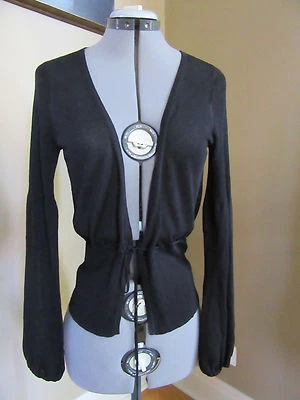 Cárdigan abierto negro White House Black Market mezcla de lino suéter talla mediana Foto 1 de 4