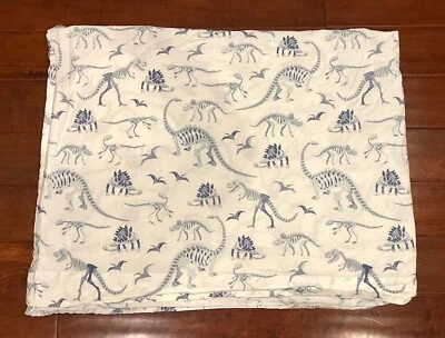 Fósiles de dinosaurios Pottery Barn para niños esqueletos hoja plana doble azul gris 66 x 96 Foto 1 de 2