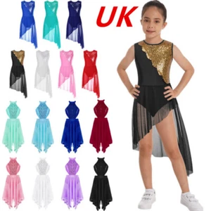 UK Kids Girls Sequins Ballet Dance Dress Leotard Modern Jazz Performance Costume - Picture 1 of 96