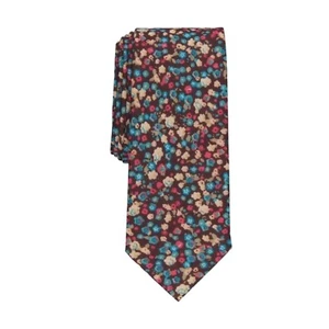 Original Penguin Mens Brown Multi Color Floral Print Slim Silky Cotton Tie NEW - Picture 1 of 7