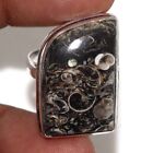 925 Silver Plated-Turritella Fossil Agate Ethnic Ring Jewelry Us Size-7.5 Au O81