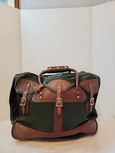 Vtg Orvis Battenkill Bag Leather Green Canvas Overnight Satchel case 18x14x7 - Picture 1 of 22