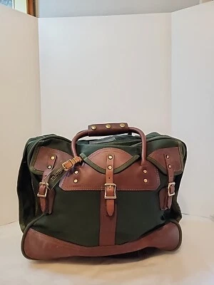 Vtg Orvis Battenkill Bag Leather Green Canvas Overnight Satchel case 18x14x7 - Image 1 of 4