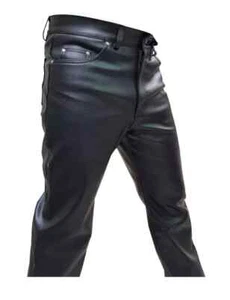 Pantalones de mezclilla de cuero negros para hombre - Imagen 1 de 6