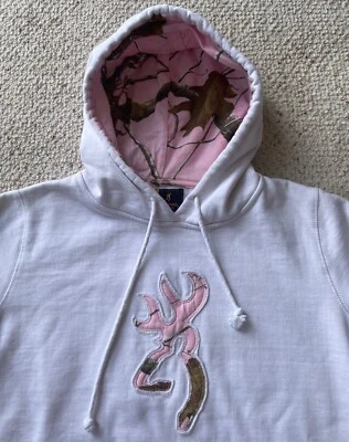 MARRÓN para Ella Mujer L Blanco Sudadera con Capucha Pullover Manga Larga Cosido Tela Parche Foto 1 de 4