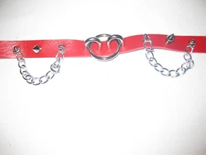 Romwe faux leather o-ring spiked choker w/chains red nip cyberpunk - Picture 1 of 3
