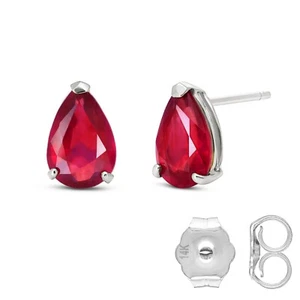 14K. SOLID GOLD STUD EARRING WITH NATURAL RUBIES (White Gold) - Picture 1 of 6