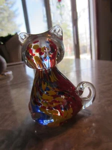 Vintage Kunst Glas Katze Briefbeschwerer unbeschriftet HELLE FARBEN - Bild 1 von 11