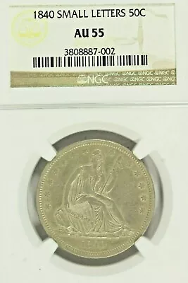 1840 Small Letters Seated Liberty Half Dollar : NGC AU55 - Image 1 of 2