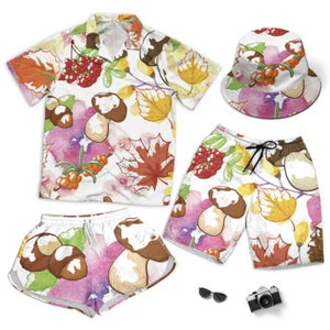 Autumn Pattern With Mushrooms Berries Short Beach Men Women And Hawaiian Shirt - Picture 1 of 8