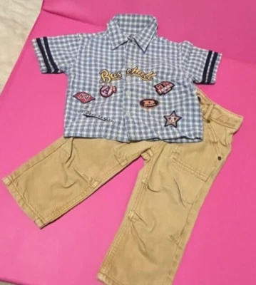 OSHKOSH/ACTIVE WEAR-Baby Boys 18M 2pcs Pant Set 'Baseball' Button Down Tan Pants - Image 1 of 4