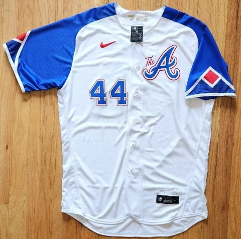 *RARE* NIKE Atlanta BRAVES Hank Aaron AUTHENTIC Jersey 48 City Connect mlb shirt Cover