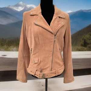 UGG Australia Stacey Moto Leder Wildleder Jacke Damen M hellbraun Schnalle Reißverschlüsse - Bild 1 von 12