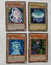 4 YUGIOH Playing CARDS Chrysalis Dolphin Jellyfish Aqua Spirit Magician of Faith