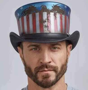USA | Cappello da uomo in pelle bandiera americana | Cappello a mano 100% pelle di mucca - Foto 1 di 4