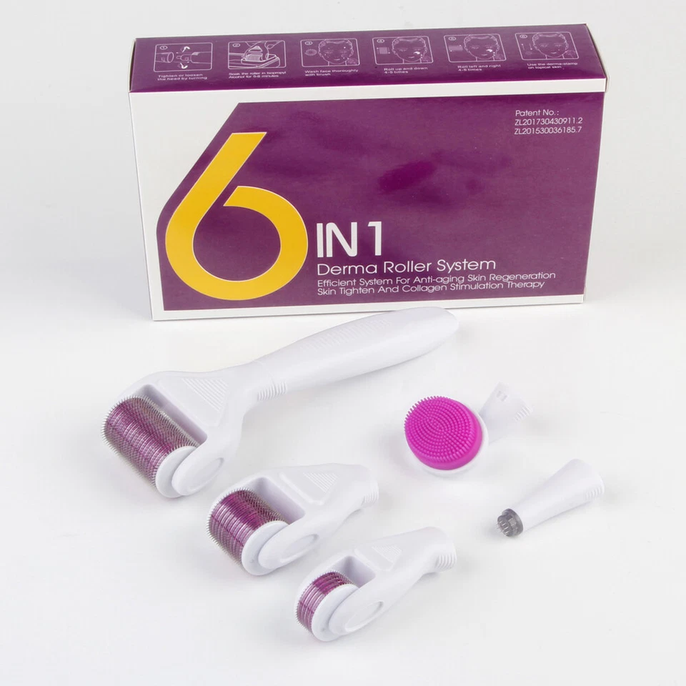 6合1 Derma Roller护肤套装钛合金适用于身体、脂肪团、皱纹、痤疮 — 第 1/4 张图片