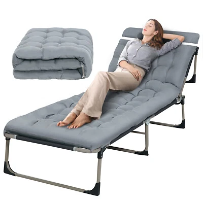 190cm Sonnenliege klappbar Gartenliege Strandliege mit Kissen Grau - Bild 1 von 4