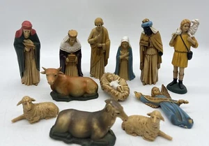 Vintage 12 Piece Nativity Set Mini Scene Hard Plastic Religious Mary Christ - Picture 1 of 5